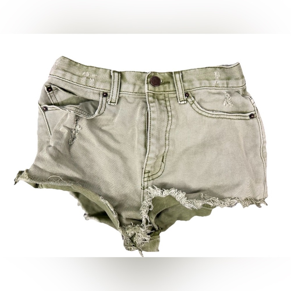 Urban Outfitters BDG High Rise Cheeky Shorts Green Faded Denim
